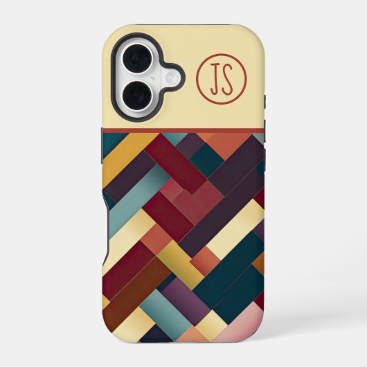 Coque iPhone 16 Tons d'automne cosy Tissée Motif Monogrammé (Verso)