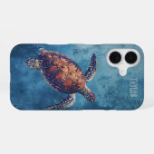 Coque iPhone 16 Tortue de mer aquarelle personnalisée Océan (Verso Horizontal)