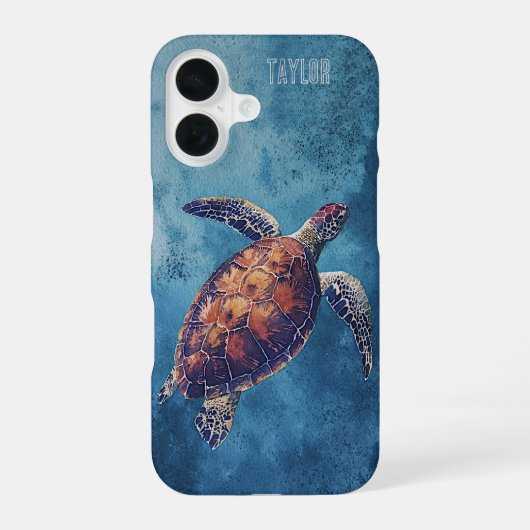Coque iPhone 16 Tortue de mer aquarelle personnalisée Océan (Verso)