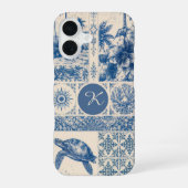 Coque iPhone 16 Tortue de mer Monogramme côtier (Verso)