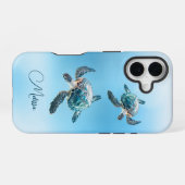 Coque iPhone 16 Tortue de mer turquoise scintillante | Côtière (Verso Horizontal)