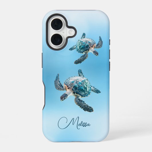 Coque iPhone 16 Tortue de mer turquoise scintillante | Côtière (Verso)