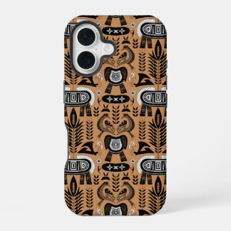 Coque iPhone 16 Totem du patrimoine - Motif d'animaux tribaux afri