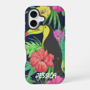 Coque iPhone 16 Toucan Tropical et Feuilles de la Forêt Tropicale