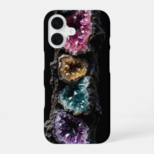 Coque iPhone 16 Tour ultra-étroite en cristal de géode - Magenta s