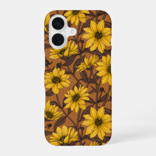 Coque iPhone 16 Tournesol sauvage, sunroot en jaune et marron