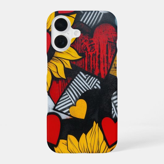 Coque iPhone 16 tournesols et cœurs (Verso)