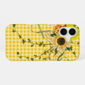 Coque iPhone 16 Tournesols sur gingham jaune (Verso Horizontal)