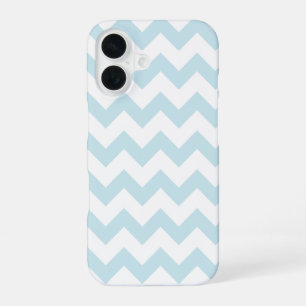 Coque iPhone 16 Tout sur Chevron imprimé blanc et bleu pâle en pou