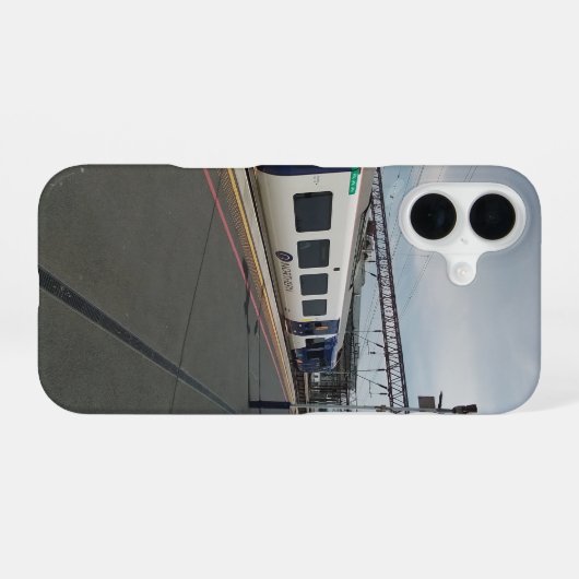 Coque iPhone 16 Train bleu et blanc (Verso Horizontal)