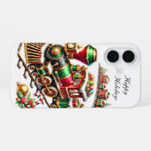 Coque iPhone 16 Train de vacances de Noël festif personnalisable (Verso Horizontal)