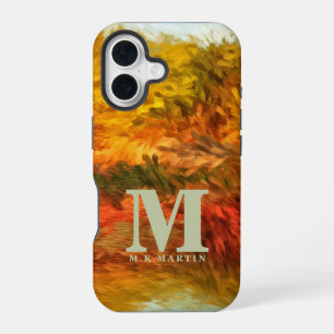 Coque iPhone 16 Traits abstraits du monogramme initial du lac d'au