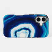 Coque iPhone 16 Tranche d'Agate Bleue | Abstrait (Verso Horizontal)