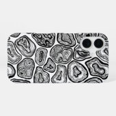Coque iPhone 16 Tranches d'agate en noir et blanc (Verso Horizontal)