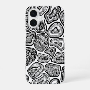 Coque iPhone 16 Tranches d'agate en noir et blanc