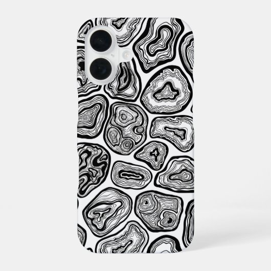 Coque iPhone 16 Tranches d'agate en noir et blanc (Verso)
