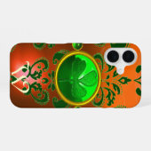 COQUE iPhone 16 TRÈFLE DE LA SAINT PATRICK ORANGE VERT DAMAS MONOG (Verso Horizontal)