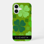 Coque iPhone 16 Trèfles verts, Trèfles chanceux, Votre nom (Verso)