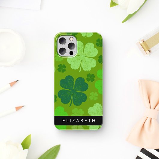 Coque iPhone 16 Trèfles verts, Trèfles chanceux, Votre nom