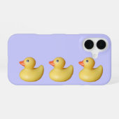 Coque iPhone 16 Trois Canards jaunes dans une rangée (Verso Horizontal)