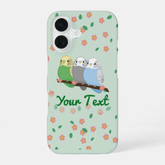 Coque iPhone 16 Trois jolies perruches Fleur de cerisier