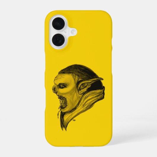 Coque iPhone 16 Troll en design noir et jaune (Verso)