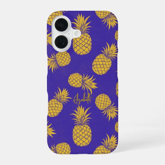 Coque iPhone 16 Tropical Pineapple with Name – Watercolor Style (Verso)
