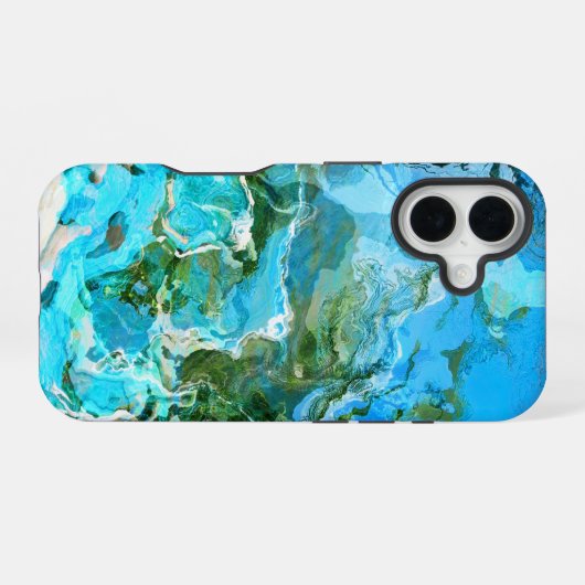 Coque iPhone 16 Tropical Turquoise Océan Bleu & algues Vert (Verso Horizontal)