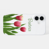 Coque iPhone 16 Tulipes rouges avec verdure (Verso Horizontal)
