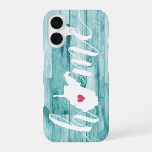 Coque iPhone 16 Turquoise Aspect Bois de Virginie-Occidentale
