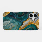 Coque iPhone 16 Turquoise marbling (Verso Horizontal)