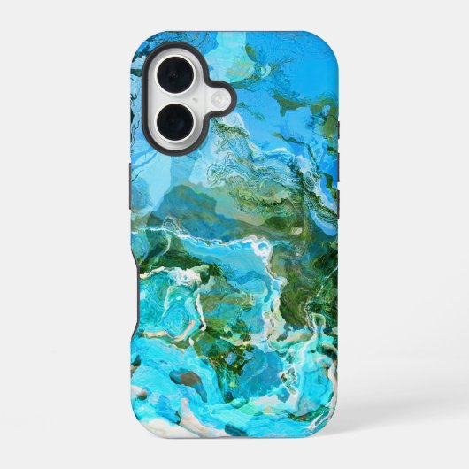 Coque iPhone 16 Turquoise Tropical, Bleu Océan & Vert Algue (Verso)