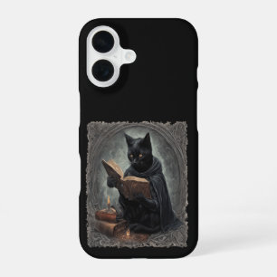 Coque iPhone 16 Un chat noir portant une cape étudiant Halloween