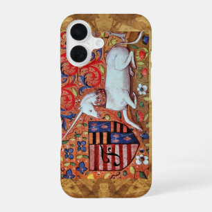 Coque iPhone 16 UNICORN Monogramme de parchemin Brown