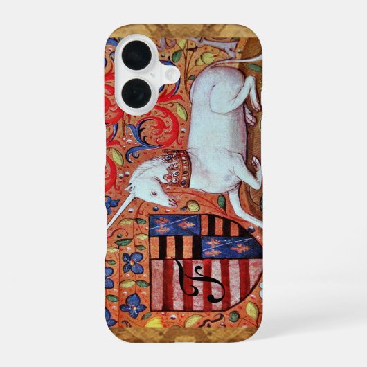 Coque iPhone 16 UNICORN Monogramme de parchemin Brown (Verso)