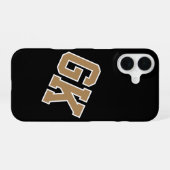 Coque iPhone 16 Université Noir Or Blanc Monogramme Initiales (Verso Horizontal)