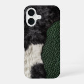 Coque iPhone 16 Vache en cuir vert Faux tachée fourrure cachée (Verso)