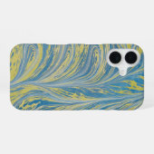 Coque iPhone 16 Vague Abstrait Bleu Et Or (Verso Horizontal)