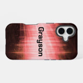 Coque iPhone 16 Vagues audio rouges (Verso Horizontal)