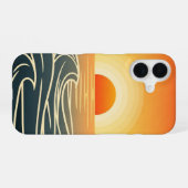 Coque iPhone 16 Vagues de coucher de soleil océanique rétro (Verso Horizontal)