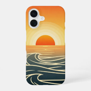 Coque iPhone 16 Vagues de coucher de soleil océanique rétro