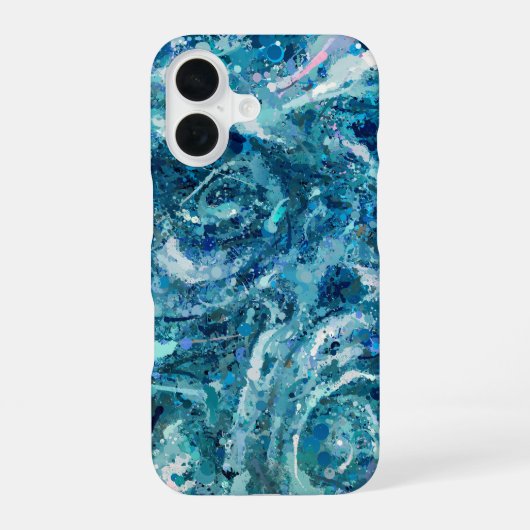 Coque iPhone 16 Vagues de mer sarcelle blanc bleu Abstraction (Verso)