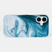 Coque iPhone 16 Vagues de plage bleues design abstrait (Verso Horizontal)