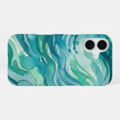 Coque iPhone 16 Vagues océaniques à l'aquarelle sarcelle (Verso Horizontal)