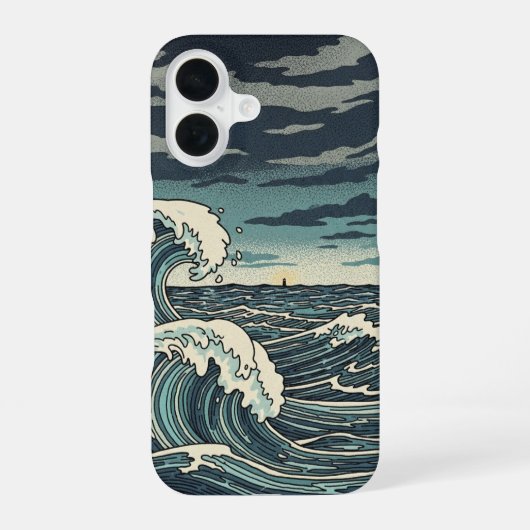 Coque iPhone 16 Vagues orageuses vintage (Verso)