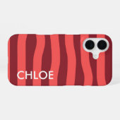 Coque iPhone 16 Vagues rayures rouge rose moderne Nom (Verso Horizontal)