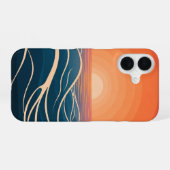 Coque iPhone 16 Vagues Rétro au Coucher du Soleil sur l'Océan (Verso Horizontal)