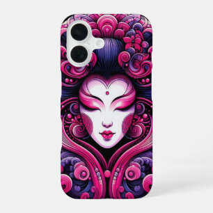 Coque iPhone 16 vectoriel oriental ondes roses de Geisha abstraite