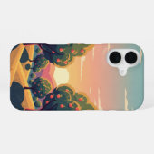 Coque iPhone 16 Verger au Coucher de Soleil Rétro (Verso Horizontal)