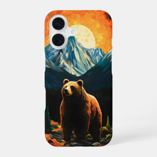 Coque iPhone 16 Verre tendu Faune Montagne Ours couché de soleil